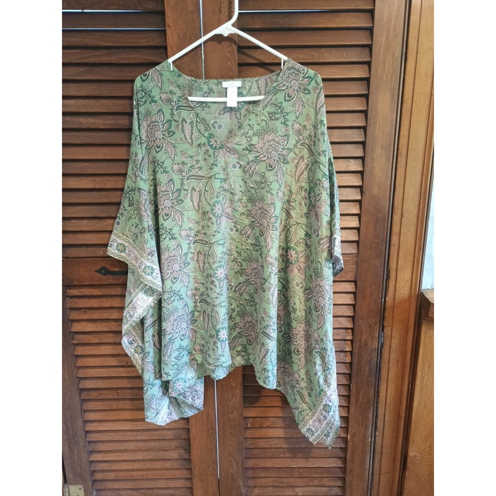 J Jill Tunic Top Poncho Cover Up‎ Paisley Boho Hippie Lagenlook Artsy XL/3X